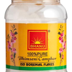 BHANU 100g Pure and Original Bhimseni Camphor Jar | Refreshing Fragrance Aromatic Kapooram | Diffuser Camphor for Pooja, Hawan | Zero Residue Aarti Kapoor