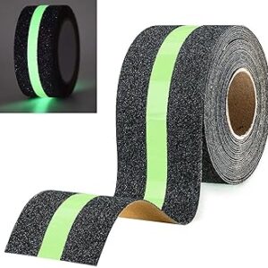 Anti Slip Tape Anti Skid Luminous Fall Resistant Tape Glow in the Dark, Self Adhesive Waterproof Non Slip Strips with Radium for Slippery Stairs and Surfaces (Black, 5 cm x 5 m)